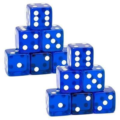 12 Piece 19 mm Casino Style Dice Set, Acrylic Translucent D6 Dice with Square Rounded Edge, Blue for Craps, Table Games, Board Games, RPG, MTG, DND(Blue)