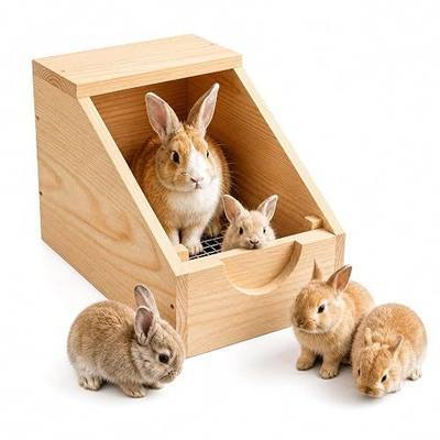 16" Wooden Rabbit Nesting Box with Stainless Steel Mesh Floor, 2cm Thick Natural Pine Bunny Breeding Box, Secure Rabbit Birthing Box & Hideout for Hutch, Easy-Clean Nesting House (1 Pcs)