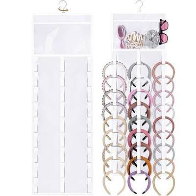 Headband Holder for Women Hair Accessories Organizer,Hanging Display | Holds at least 27 headbands, Large transparent PVC pocket,Oxford cloth material,360-degree rotating hanger hook