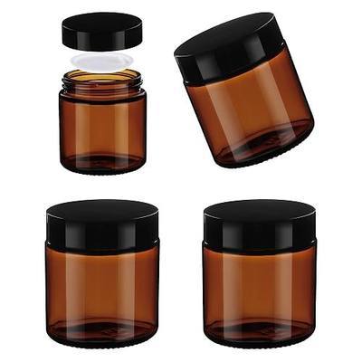 Vitreaux 4oz Amber Glass Jars with Lids,4 Pack Glass Jars with Black Lid,Leakproof Airtight Reusable Empty Cosmetic Containers with Inner Liners for Lotion,Body Scrub,Candle Making,Cream & Salve