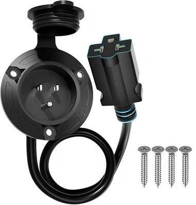 15A AC Port Plug, 125V 14AWG RV Shore Power Inlet with Waterproof Electrical Receptacle Box, 16" Outdoor Extension Cord with 5-in-1 T-Blade Adapter for Golf Cart, Boat, Truck, Camper