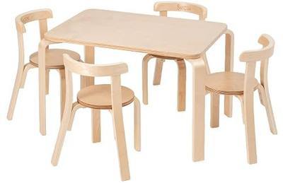 Swegrow Kids Table and 4 Chairs Set, Wooden Table and Chairs for Kids & Toddler,Kid Wooden Furniture for Playroom/Home/Daycare (Natural)