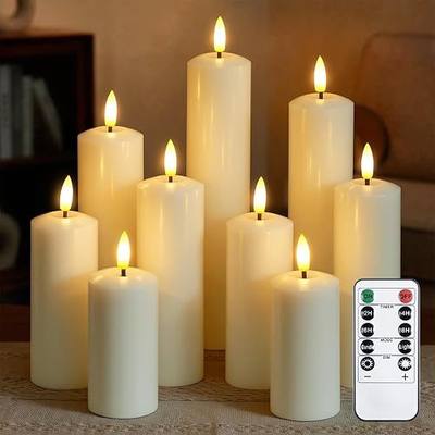 Pack of 9 Real Wax Pillars Flameless Candles with Remote, 400H Battery Operated Flickering LED 3D-Wick Warm Lights, 2/4/6/8H Timer for Home Decor(2" x 4" 4" 5" 5" 6" 6" 7" 8" 9" Ivory)