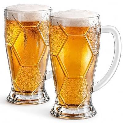 Freezer Beer Mugs 22oz, Set of 2 | 3D Hexagon Textured Glass Beer Steins with Handle | Frosted Durable Glass Stein | Gift for Beer Lovers, Craft Beer Enthusiasts, Dad, Husband, Men