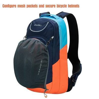 Bicycle Motorcycle 15L Cycling Backpack with Mesh Helmet Pocket, Lightweight Sports Pack for Cycling, Hiking, Running (orange-blue)