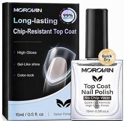 Morovan Top Coat Nail Polish: Long Lasting Chip Resistant Clear Top Coat, Quick Dry High Gloss Gel-Like Shine Anti-Stain Protects Color&Nails, Air Dry Non Yellowing For Regular Polish, 0.5 fl oz