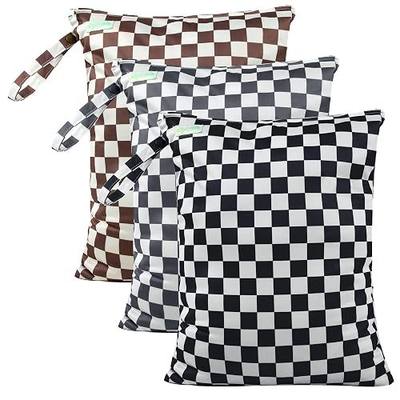 wegreeco Wet Dry Bag for Baby Swimsuit, Small Wet Dry Bag for Clothes Diaper and Breast Pump Parts, Large Baby bag for Travel,Gym Clothes,Beach,Pool,Extra Clothes (Checkerboard,3 Pack)