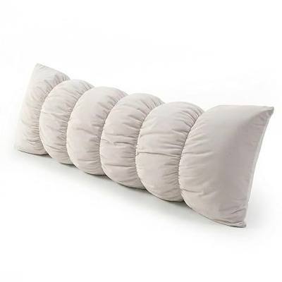 Pat. Pend.Long Bed Pillow for Adults and Side Sleepers with Segmented Design, Soft Velvet Body Pillow with Removable Washable Pillowcase, (Misty White,47" x 15.7")