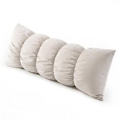 Pat. Pend. Long Bed Pillow for Adults and Side Sleepers with Segmented Design and Soft Velvet Washable Pillowcase (Misty White, 39" x 15.7")