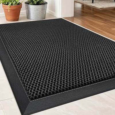 Front Door Mat, Heavy Duty Non-Slip Rubber Dirt Trapper, Quick-Dry Low-Profile Washable Easy Clean, Welcome Mat for Indoor Outdoor Entryway Porch Patio Garage Mudroom 30"x17", Black