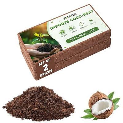Coco Coir Bricks - Compressed Coconut Fiber Substrate for Plants, Gardening, Potting Mix. Low EC & Balanced pH Natural Growth Medium for Seed Starting, Herbs, and Gardening (2 PCS)