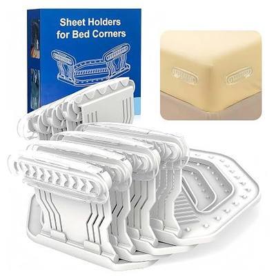 Bed Sheet Holder for Box Spring Mattress Clips 4 Pack Corner Grippers, Locks Tight & Keep Fitted Sheet Stay in Place, NOT for Adjustable/Electric Beds, Platform Beds Or Foldable Futons