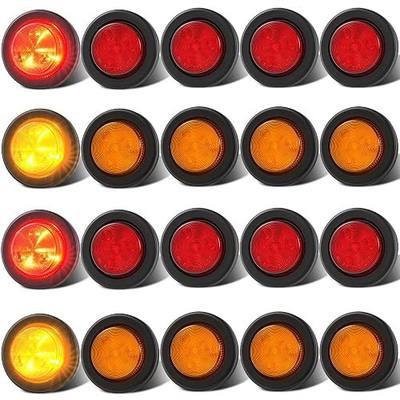 20PCS Red Amber Round 2 Inch LED Trailer Side Marker Lights | 10 Amber 10 Red Marker Lights 12V 2 Inch LED Clearance Lights with Grommet, IP67 Waterproof Sealed Flush Mount Lights