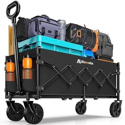 Blomoba 35" Extra Long Folding Wagon with Adjustable Handle & Wheels, Black | Portable Folding Utility Wagon with 360° Swivel Wheels Holds 220 LBS for Camping, Gardening, Groceries & Transport