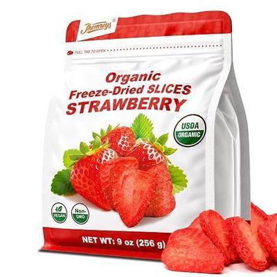 Organic Freeze Dried Strawberries Slices Dehydrated Fruit & Dry Berries | Crispy Dried Strawberry Fruits, for Breakfast Cereal Dessert Salad Yogurt Baking Decoration Non GMO Gluten Free Vegan 9 oz