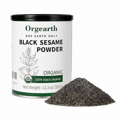 Orgearth Organic Black Sesame Powder Food for Baking and Cooking Plant Based Gluten Free Vegan Source No Sugar Low Temp Roasted Halal Non-GMO 12.36 Oz