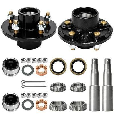 2 Sets 5 Lug Trailer Hubs, Trailer Spindle and Hub Kit, #84 Spindle for 3500lb Axle | 5 Bolt 4.5" Trailer Axle Kit, Fits 1-1/16'' to 1-3/8'' Tapered Spindle, for RV & Boat Trailers