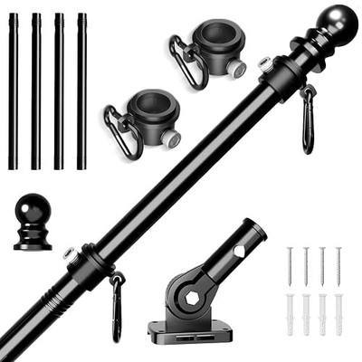 ZHULI 5 FT Flag Pole Kit, Flag Pole for Outside House with 360° Rotating Flag Pole Rings Clip, Stainless Steel Flagpole with Multi-Position Flag Pole Holder, for Outdoor Porch Residential (Black)