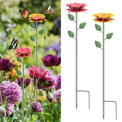 2 Pack Bee Watering Station, Metal Bee Bath, Butterfly Feeder with Flower Design, Colorful Butterfly Bath for Outdoor Garden Yard Patio Decor