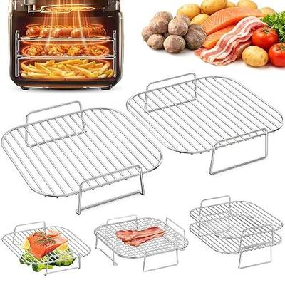 HONYAO Air Fryer Rack Square 8'' Accessories, 2pcs Stainless Steel Grill | Stackable Basket, compatible with 5-8qt Ninja/Cosori/Chefman/Gourmia/Instant Pot other Airfryer or Oven