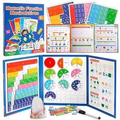 Magnetic Fraction Manipulatives for Kids, Fraction Tiles & Circles Educational Learning Set, Magnetic Fraction with Dry-Erase Practice, Homeschool & Classroom Math Teaching Tool for Elementary Math