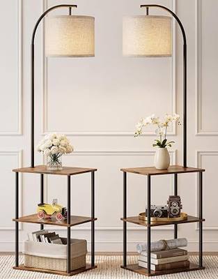 PARTPHONER Floor Lamp with Table 2 Pack, Night Stand with Lamp, Narrow Side Table with 3CCT LED Bulb, Small Coffee Table, Modern End Table with Storage Shelves for Living Room Bedroom Home Décor