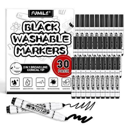 FUMILE 30 Pcs Black Washable Markers Bulk, Markers for Kids,Broad Line Conical Tip Coloring Marker Bulk for Student,Back to School Supplies, Teacher Classroom Must Haves & Essentials
