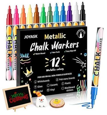 Extra Fine Tip Chalk Markers for Chalkboards (Pack of 12, 1mm Tip) | Liquid Chalk Pens for Glass&Window, Erasable Dry Erase Markers Paint and Drawing for Blackboards, Bistro, Cars, Wedding Signs