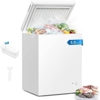 Electactic 5.0 Cu.Ft Compact Deep Freezer with 3 Storage Baskets | Ideal for meat, seafood and frozen meals, adjustable temperature, quiet operation, compact space-saving design