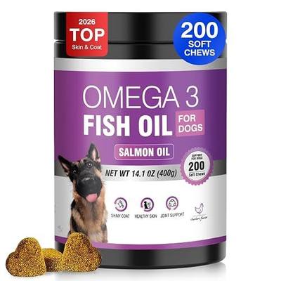 Fish Oil for Dogs Allergy and Itch Relief Chews - Omega 3 for Dog Skin and Coat Care - Salmon Oil for Dogs Anti Shedding Supplement Hot Spot Treatment EPA & DHA 200 Ct