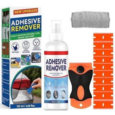 Adhesive Remover Spray, Car Sticker Remover Effortlessly Erase Multi-Surface Residue, Glue Remover for Tap, Decals, Glue, Chewing Gum, Label Remover with Strong Scraper & Towel