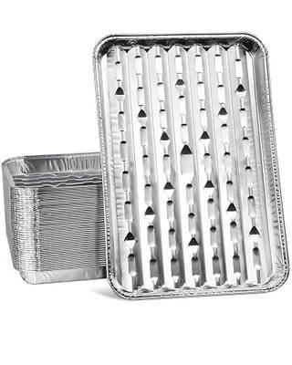 25Pcs Broiler Pans for BBQ Grill, 9x13 Grill Pan Liners with Ribbed Surface, Disposable Aluminum Foil Trays for Oven Without Hole