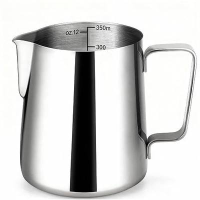 Milk Frothing Pitcher 12oz/350ml – Stainless Steel Steaming Cup for Espresso Machine, Latte Art Coffee Frother with Clear Measurement Marks, Drip-Free Spout, Heat-Resistant Handle – Barista Essential