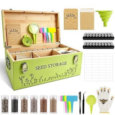 Fayoo Wooden Seed Storage Organizer Box with 40 Seed Vials & 20 Envelopes, Rustic Seed Saving Kit for Vegetable, Flower Seeds, Decorative Garden Seed Storage Container, Gardening Gifts for Women