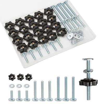 20 Sets T-Track Knob Kit, 1/4"-20 T Bolts (1", 1-1/2", 2-1/2") with Star Knobs & Washers, Assorted T Slot Bolts for Woodworking Jigs, Clamps & Fixture Building