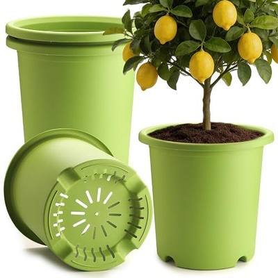 4-Pack 16 inch Large Deep Planters for Outdoor Plants -Light Green Plastic Plant Pots with Drainage Holes & Elevated Base for Root Aeration, 10-Gallon Heavy-Duty Garden Flower Pots, 16"W× 15"H