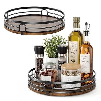 2 Pack 9" 10" Lazy Susan Turntable Organizer for Table Top, Round Wooden Lazy Susan for Cabinet, Countertop, Pantry, Spice, Kitchen, Bathroom Vanity, Coffee, Home Decor