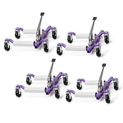 TUFFIOM Car Wheel Dolly Set of 4, Mechanical 6000-lbs Car Dollies, 12'' Wheel Vehicle Positioning Jack, No Assembly, Heavy Duty Rollers w/Ratcheting Foot Pedal, for Tire Auto Repair, Purple