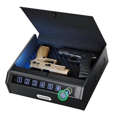 Biometric Gun Safe for Handgun, 3-Ways Unlock (Fingerprint/PIN/Key), 0.5S Quick Access Pistol Safe for Nightstand, Bedside, Car – Small Handgun Safe with Carbon Steel Cable, Gift for Him