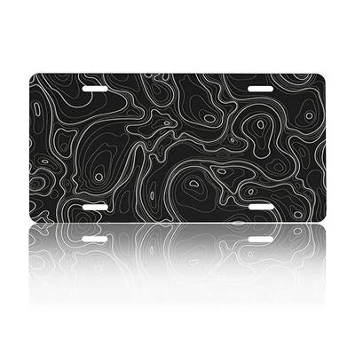 Aluminum Car Front License Plate Cover - Topographic Map | 12x6 Inch Decorative Car Plate Rust-Proof Metal Vanity, Universal Fit Auto Tag for Truck SUV, Exterior Car Accessories