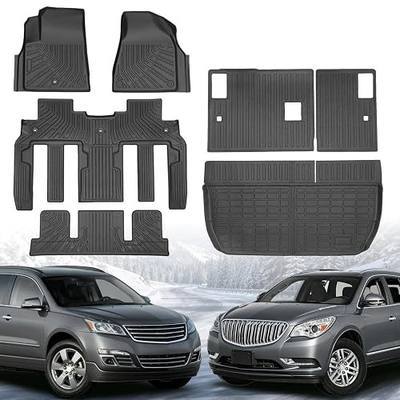 Floor Mats for Chevy Traverse & Buick Enclave 2009-2017(7 Seats) Full Set | All-Weather Durable TPE Floor Liner Trunk Mats Backrest Mats Accessories for Chevy Traverse & Buick Enclave 2009-2017 7 Seats