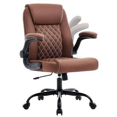 Executive Office Chair, PU Leather Desk Chair with Flip-Up Arms | Diamond-grid padding and resilient foam support work-from-home tasks; fold-away sides save space for computer and studio use.