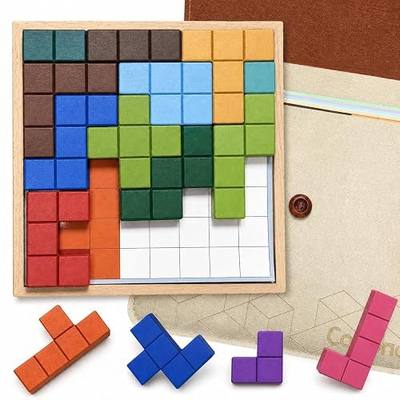 Wooden Tile Matching Game for Seniors with Dementia, 40 Patterns | 13 Easy-Grip Pieces with Sanded Edges, 20 Double-Sided Cards, 3 Difficulty Levels, 8.27 x 8.27 in Board, Divided Storage Bag