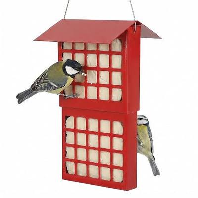 Solution4Patio Suet Bird Feeder for Outdoors, All Metal Bird Feeder for Wild Birds, Heavy Duty Galvanized Steel Hanging Feeder with Slide-Top Roof, Weather Resistant, Holds 2 Suet Cakes (Red)