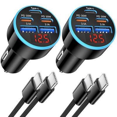 Car Charger USB C Fast Charge,5 -Ports 90W Car Phone Charger with Voltmeter | 2Pack Dual 30W USB-C Fast Car Charger Adapter Cigarette Lighter with USB-C Cables for iPhone 17 16 15 Pro Max,iPad,Galaxy
