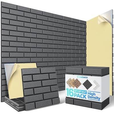 16 Pack Brick Acoustic Panels with Self-Adhesive, 12" X 12" X 0.4" Sound Proof Foam Panels for Walls, High Density Soundproof Wall Panels, Sound Dampening Panels for Home Studio Decor Office - Black