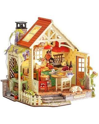 Rolife Farmhouse Kitchen DIY Miniature Dollhouse Kit Gift for Adults | 1:18 Scale Greenhouse Tiny House with LED Light, Wooden 3D Puzzle Model Kit, Diorama Craft Set for Home Decor Display