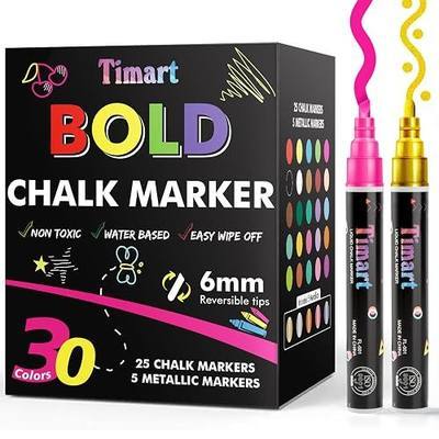 Timart Chalk Markers, 30 Pack 6mm Reversible Tip Liquid Chalk Pens | Washable Window Markers, Eraseable Chalkboard Markers, Non-toxic Blackboard Paint Markers for Kids Car Mirro Glass