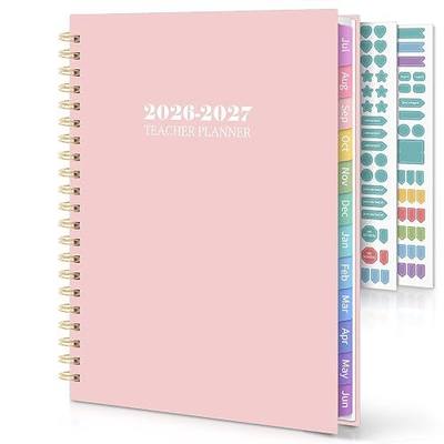 SKYDUE Teacher Planner 2026-2027 Academic Year, 8.5" x 11" Teacher Lesson Planner with Monthly Tabs & Stickers, Lesson Plan Book 26-27, Pink