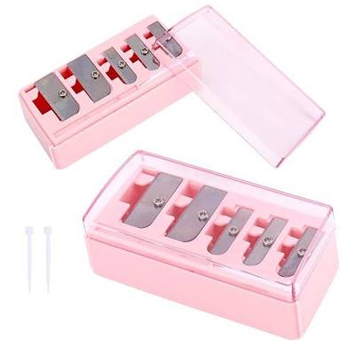 2pcs Eyeliner Pencil Sharpeners with Cleaning Picks, Durable Manual 5 Hole Makeup Eyeliner Cosmetic Pencil Sharpener Tool with Plastic Lid for Lip Eye Liner Highlighter and Eyebrow Pen (Pink)